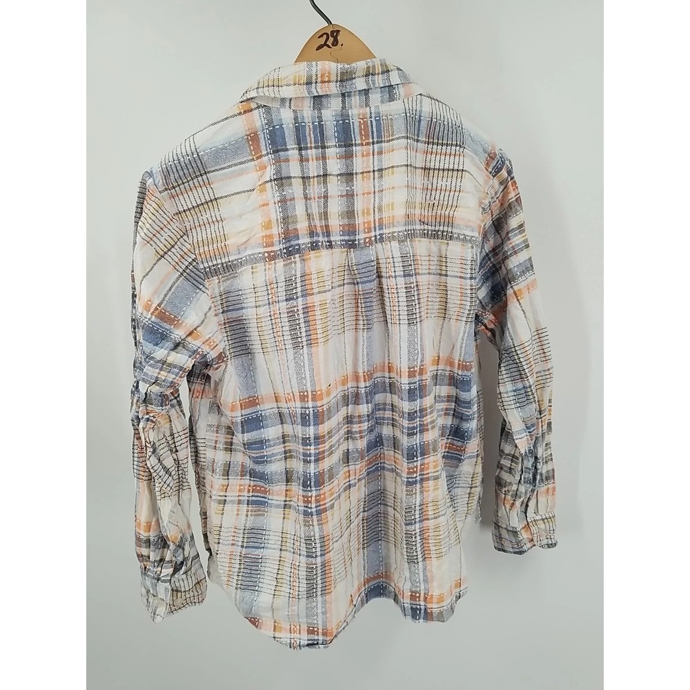 American Sweetheart Womens Plaid Long Sleeve Button Up Distressed Shirt - Picture 9 of 9